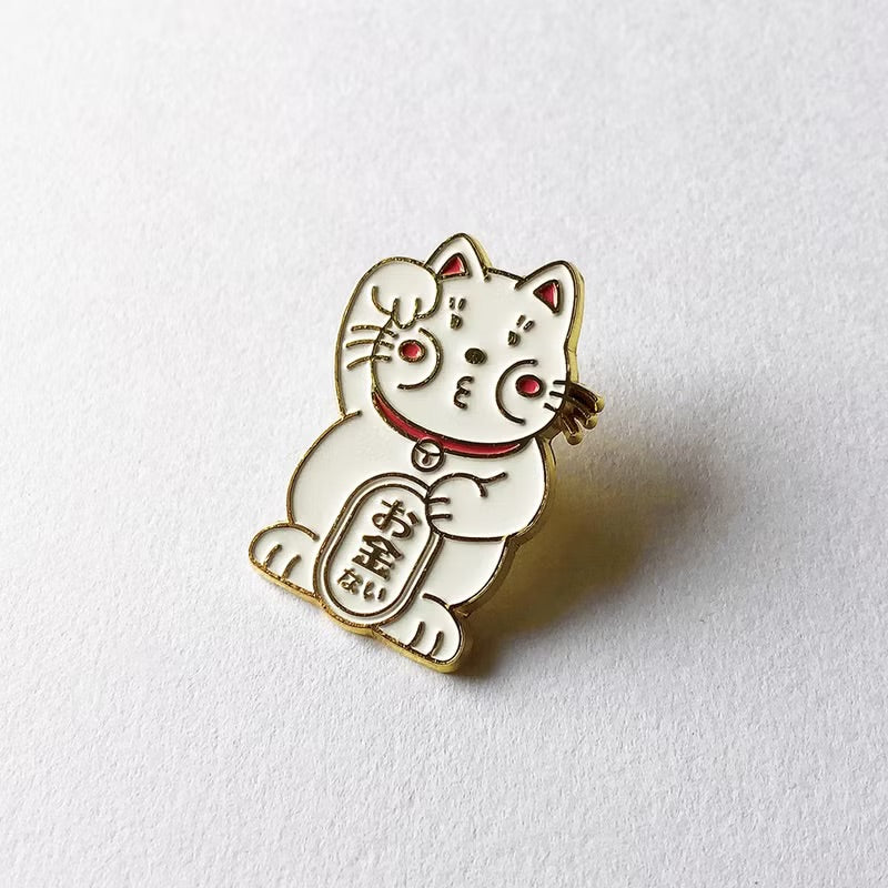 (沒錢的)厚面招財貓金屬徽章/ 別針