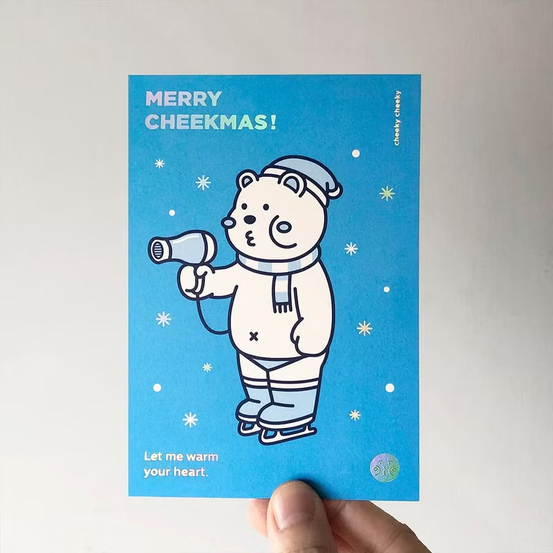 厚面熊燙珠光聖誕卡 (附信封&貼紙)