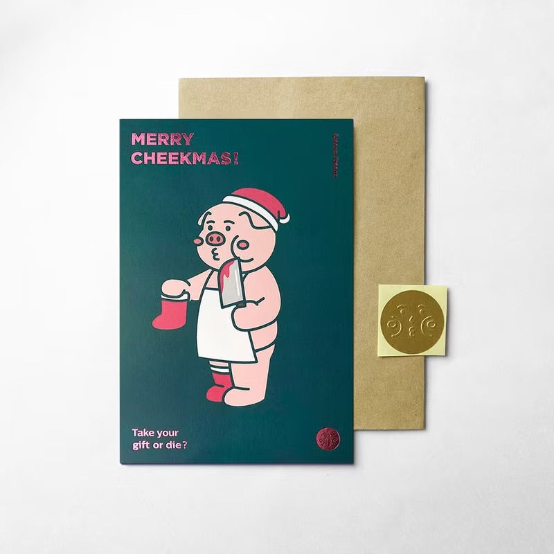 厚面豬燙金聖誕卡 (附信封&貼紙)
