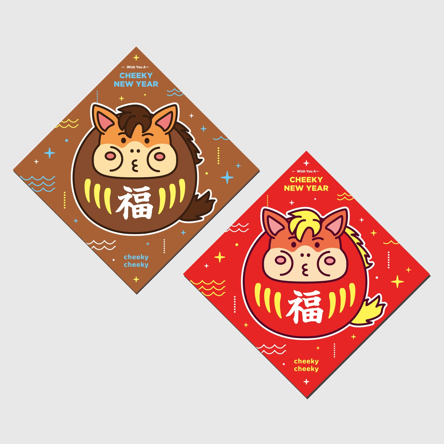 厚面馬達摩 馬年 方形揮春/ 春聯