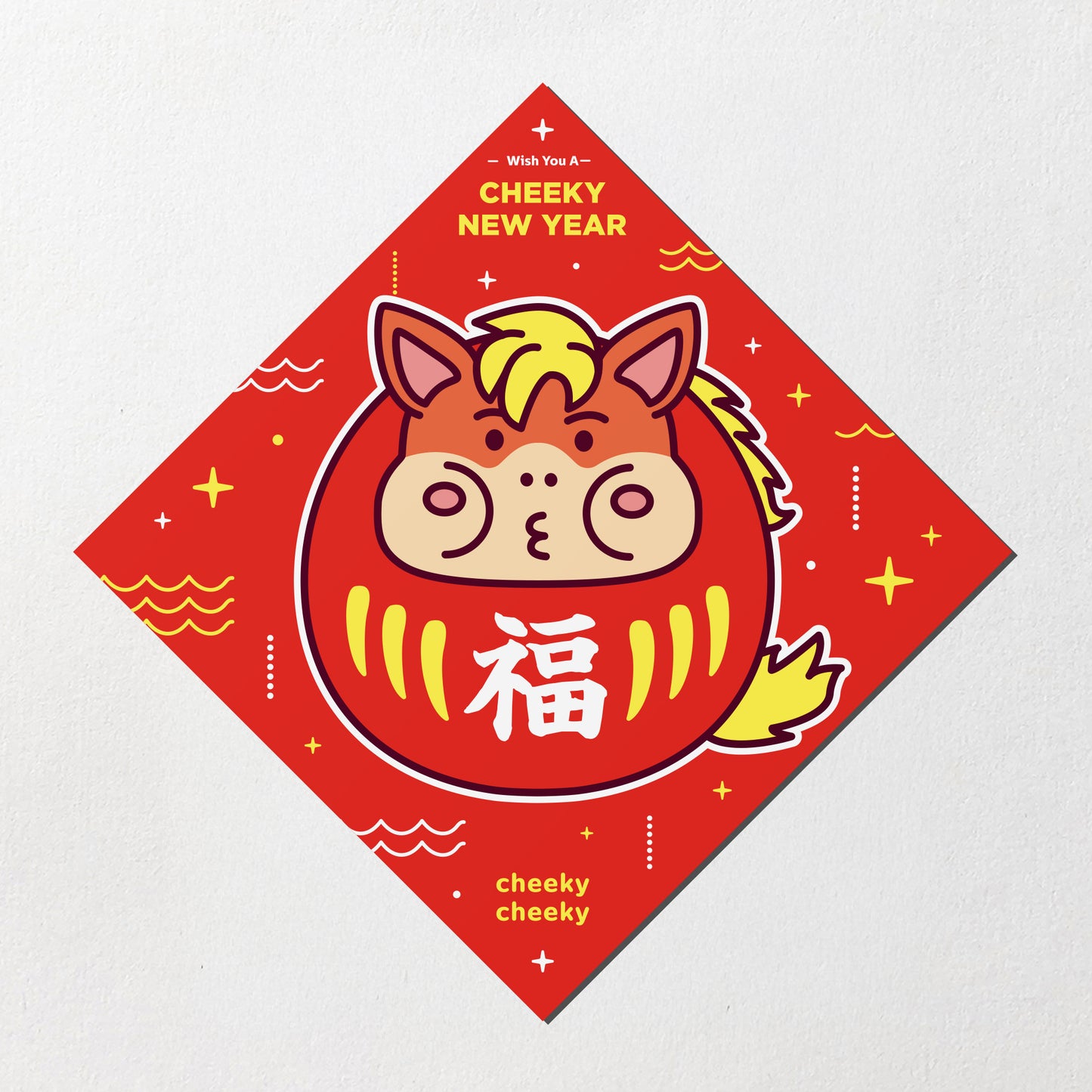 厚面馬達摩 馬年 方形揮春/ 春聯